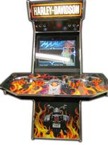 74 4-player, harley davidson, lighted, orange buttons, orange trackball, flames, black