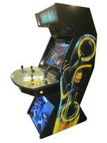 741 2-player, yellow buttons, blue buttons, blue trackball, black trim, tron joystick, spinner, tron