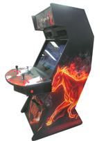 794 2-player, red buttons, red trackball, black trim, spinner, true love, flames and somke