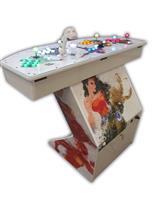 564 4-player, yellow buttons, green buttons, blue buttons, red buttons, white buttons, lighted, white trackball, white trim, tron joystick, spinner, wonder woman