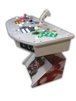 565 4-player, yellow buttons, green buttons, blue buttons, red buttons, white buttons, lighted, white trackball, white trim, tron joystick, spinner, wonder woman