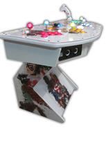 566 4-player, yellow buttons, green buttons, blue buttons, red buttons, white buttons, lighted, white trackball, white trim, tron joystick, spinner, wonder woman