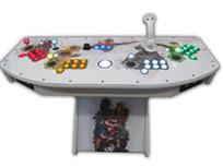 567 4-player, yellow buttons, green buttons, blue buttons, red buttons, white buttons, lighted, white trackball, white trim, tron joystick, spinner, wonder woman