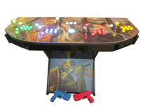 916 4-player, yellow buttons, green buttons, blue buttons, red buttons, lighted, blue trackball, black trim, tmnt