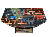 1092 2-player, blue buttons, red buttons, blue trackball, silver trim, spinner, pac man top ,game logos base