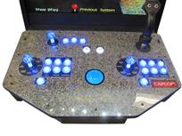 599 2-player, blue buttons, lighted, blue trackball, black trim, tron joystick, street fighter 2, champion edition