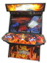 575 4-player, blue buttons, orange buttons, lighted, red trackball, orange trim, tron joystick, spinner, nba jams, flames