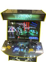 593 4-player, yellow buttons, blue buttons, lighted, blue trackball, yellow trim, tron joystick, spinner, tron, megarcade