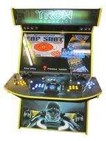 594 4-player, yellow buttons, blue buttons, lighted, black trackball, yellow trim, tron joystick, spinner, tron, megacade