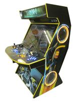 595 4-player, yellow buttons, blue buttons, lighted, blue trackball, yellow trim, tron joystick, spinner, tron, megacade