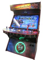 728 4-player, blue buttons, red buttons, lighted, orange trackball, red trim, black trim, tron joystick, spinner, strykers arcade