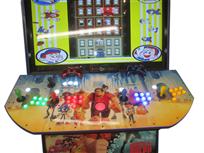 824 4-player, yellow buttons, green buttons, blue buttons, red buttons, lighted, red trackball, blue trim, black trim, wreck it ralph