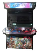 892 4-player, green buttons, red buttons, blue trackball, black trim, marvel dc, battle