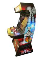 918 4-player, yellow buttons, green buttons, blue buttons, red buttons, lighted, black trackball, black trim, tron joystick, chicago blackhawks arcade