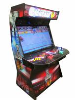 919 4-player, yellow buttons, green buttons, blue buttons, red buttons, lighted, black trackball, black trim, tron joystick, chicago blackhawks arcade