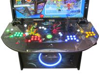 933 4-player, yellow buttons, green buttons, blue buttons, red buttons, lighted, green trackball, black trim, tron joystick, spinner, starship enterprise