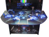 964 4-player, blue buttons, lighted, blue trackball, blue trim, black trim, tron joystick, spinner, okuley arcade, tron