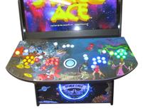 996 4-player, yellow buttons, green buttons, blue buttons, red buttons, lighted, blue trackball, black trim, spinner, spade cade, spade